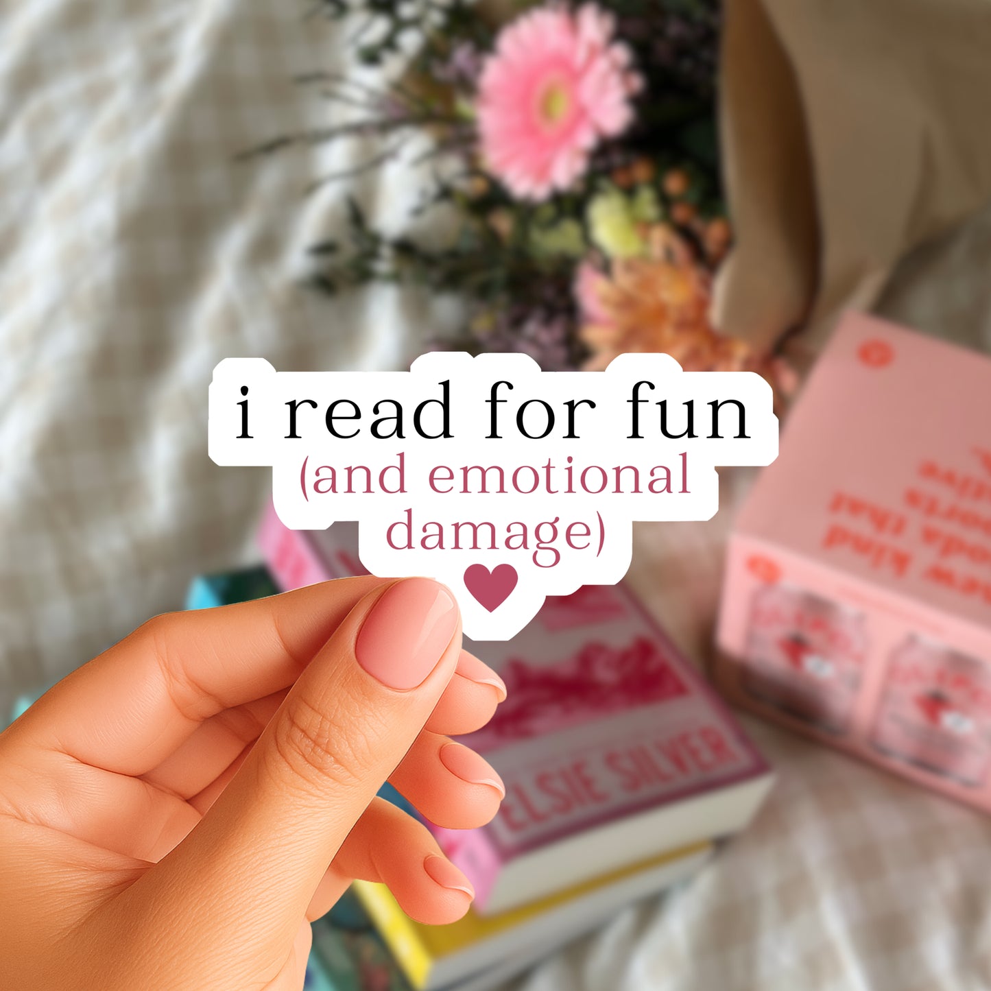 I Read for Fun and Emotional Damage Bookish Sticker (2x2)