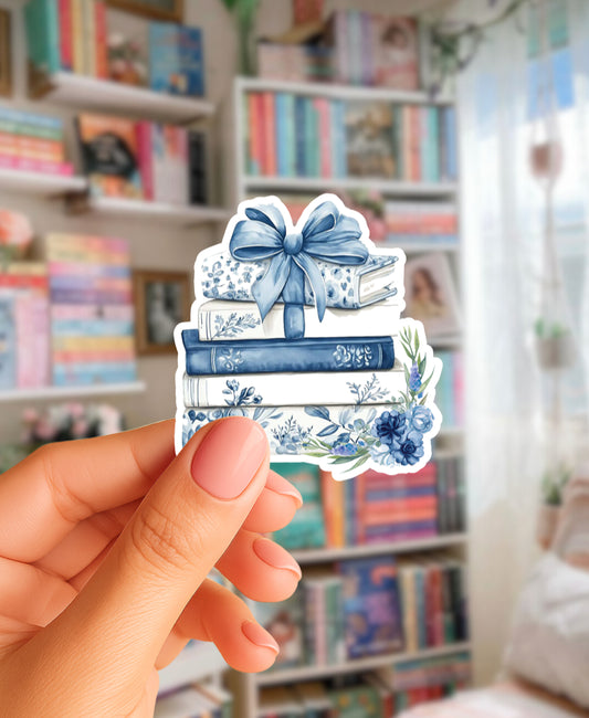Blue Floral Books Sticker - 3"