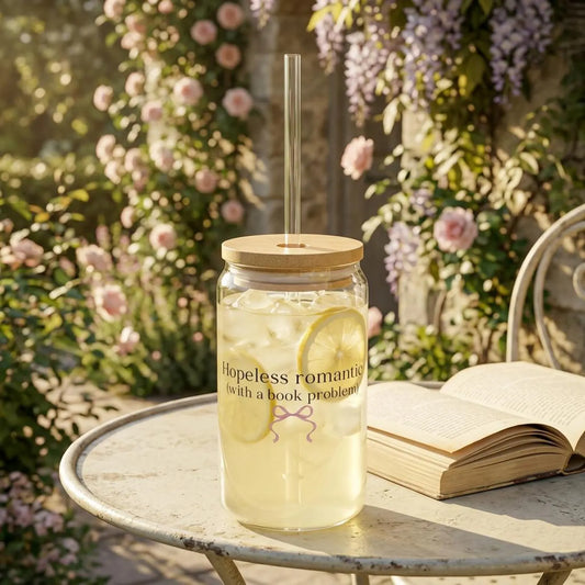 Hopeless Romantic with a Book Problem 16oz Glass Can